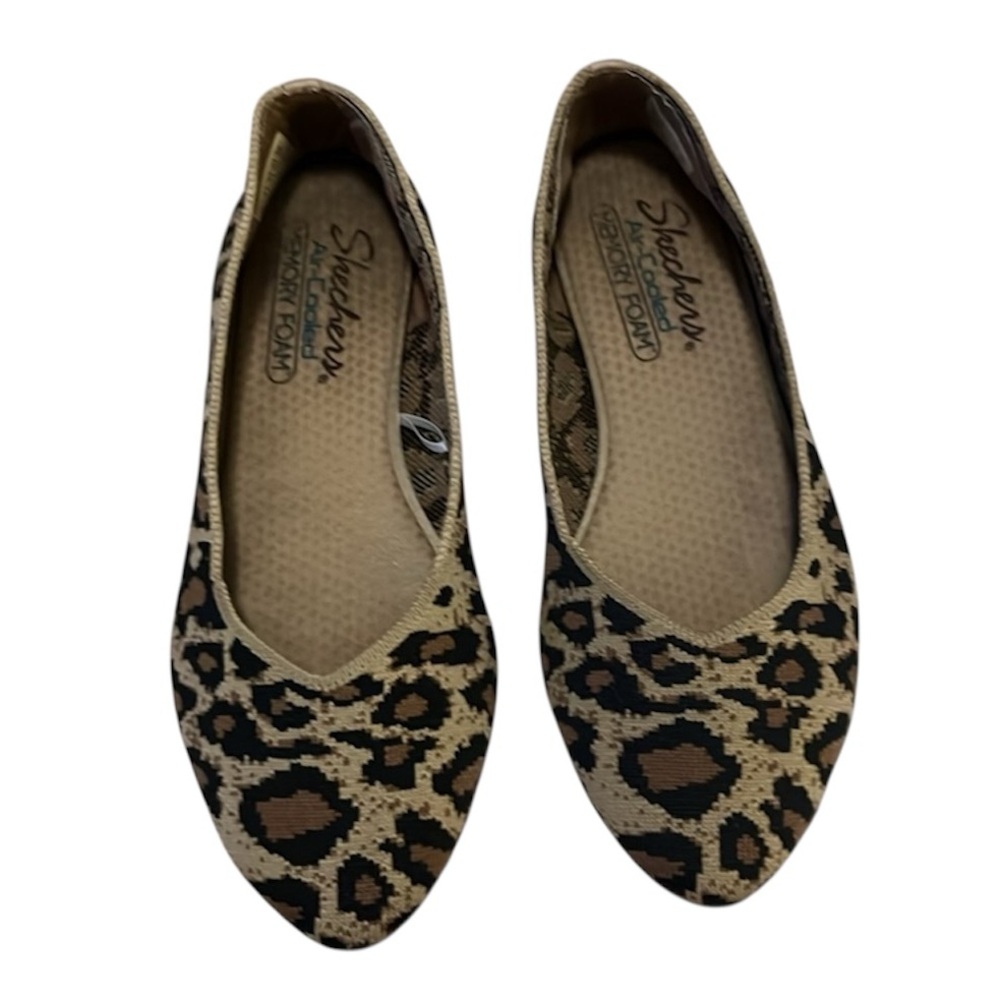Skechers Women’s Leopard Animal Print Stretchy Pointy Tan Ballet Flats 7.5